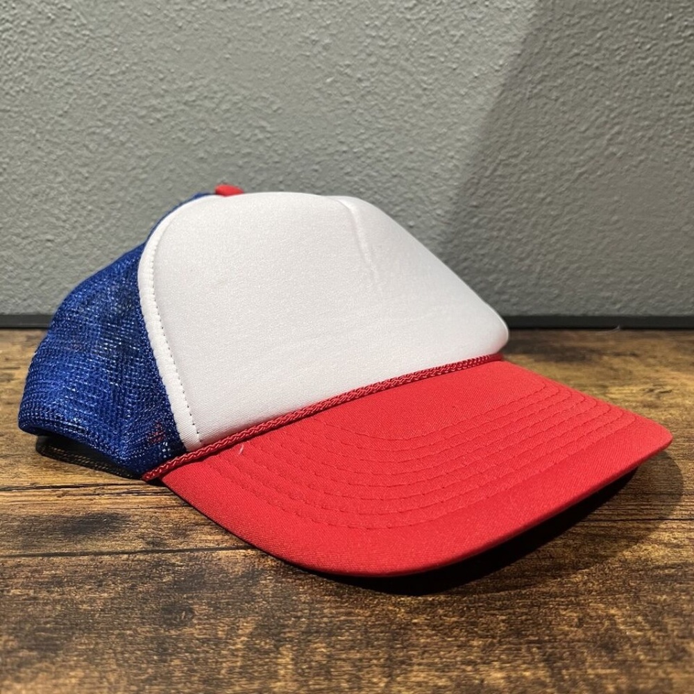 Nissin Cap Trucker Snapback Hat Blank Red White Blue Mesh